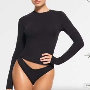 Skims Cotton Jersey Long Sleeve T-Shirt in Soot